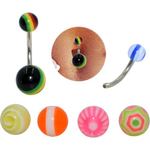 CHUANCI 1 Card Surgical Stainless Steel Bar with Acrylic Round Ball Navel Belly Button Ring Body Piercing Jewelry 14G