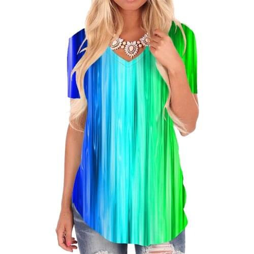 Giyu Brand Rainbow T-shirt women Colorful Tshirts Printed Abstract Funny T shirts Psychedelic V-neck Tshirt Womens Clothing