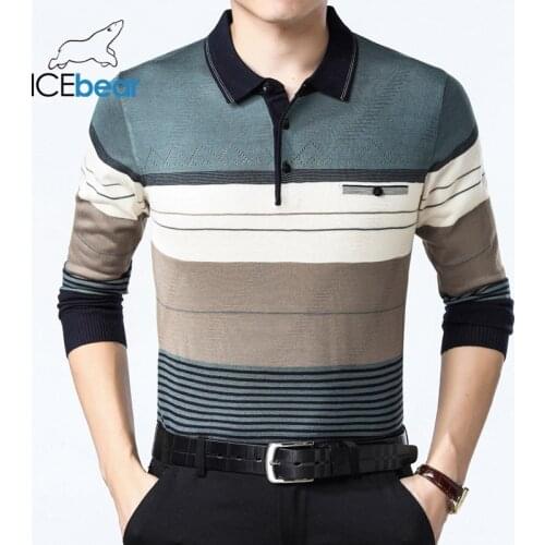 ICEbear 2021 autumn new mens sweaters high-quality lapel mens striped clothing 1820