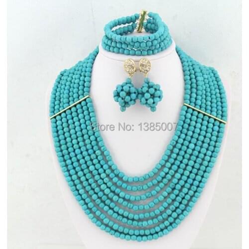 Nigerian Beads Necklace Jewelry Set 8 Rows Necklace Wedding Gift Bridesmaid Necklace