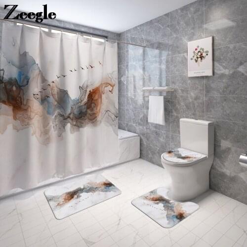 Bathroom Carpet Rug Polyester Waterproof Shower Curtain and Bath Mat Set Home Decor Toilet Mat Non-slip Floor Carpet Rug