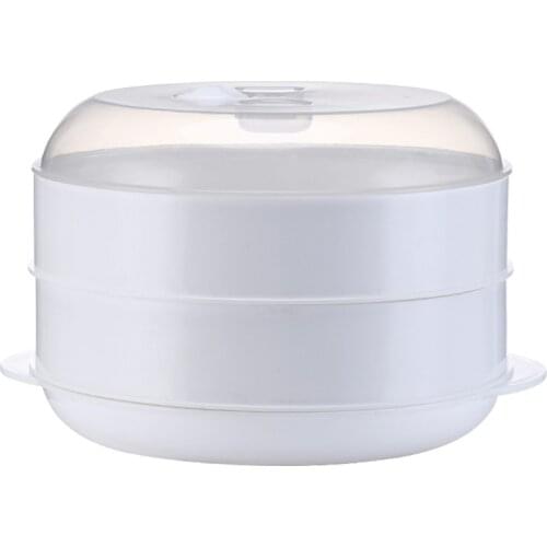 Round Single/Double Tier Food Steamer Box with Lid For Microwave Oven Kitchen Veggies Fish Cookware Environmental Box
