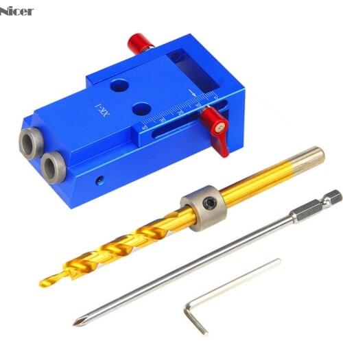 Woodworking Oblique Hole Locator Drill Bits Pocket Hole Jig Kit 9.5mm Drill Guide Set Hole Puncher DIY Carpentry Tools