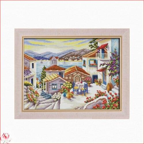 Beach House Counted Cross Stitch Kits Printed Canvas Embroidery Needlework Sets 11CT 14CT DIY Needlework Crafts Wall Paintings