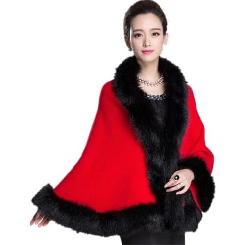 New Winter Womens Leather Grass Fox Fur vest Collar poncho with fur Wedding Dress Shawl Cape Lady Wool Vest Fur Coat