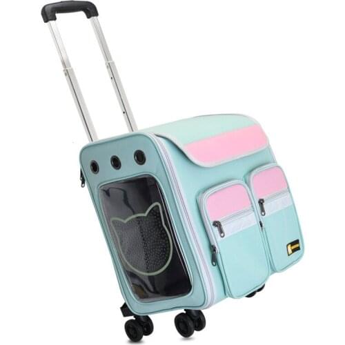 New pet bags go out with portable drawbar pet box with detachable backpack. This breathable cat bag and dog bag