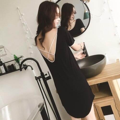 Sexy nightgown summer nightgown modale lovely home wear wear wear back long short-sleeved T-shirt skirt can be worn outside