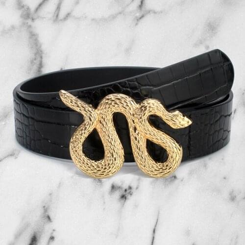 Personality Fashion Belts For Women Snake Shape Pin Buckle Waist Belt Black PU Leather Belt Ladies Jeans Dress Waistband