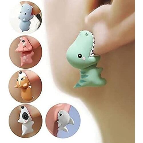 1 Pair Cute Animal Bite Earring Cartoon Soft Clay Animal Earrings Tyrannosaurus Bite Earrings Dinosaur Earrings Party Fun Gifts