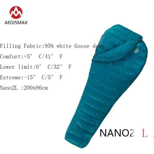 AEGISMAX Nano2 Adult Sleeping Bag 95% White Goose Down Nylon Mummy Ultralight Splicing for Hiking Camping 800FP Lining