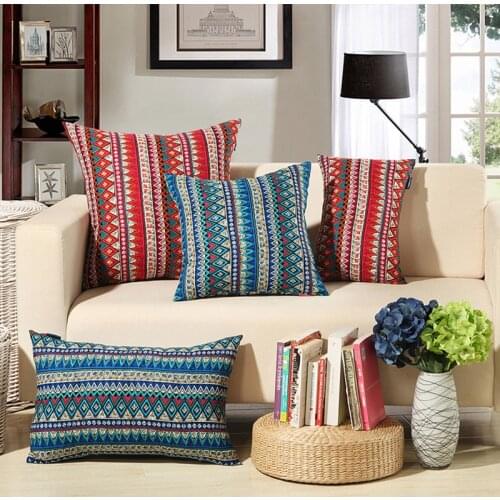 National Style Cotton and Linen Pillow Cushion Cover Wholesale Lumbar Pillow Comfortable Cushion Cover