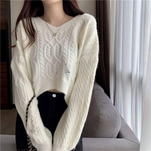 Spring and Autumn 2021 fashion new Korean version of V-neck long-sleeved sweater women loose pullover western style sweater