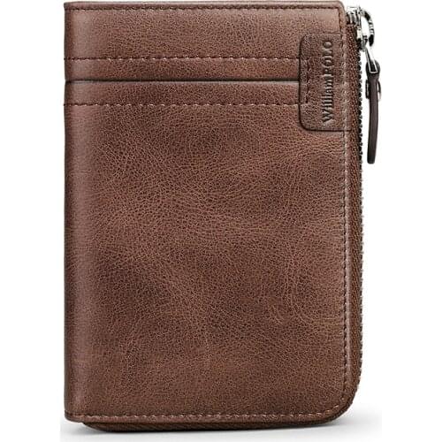 WilliamPolo mens short wallet fashion retro leather zipper card holder coin purse business casual 171317p