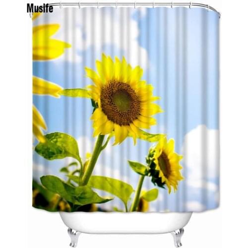 Musife Custom High Quality Sunflower Shower Curtain Waterproof Bathroom Polyester Fabric Bathroom Curtain