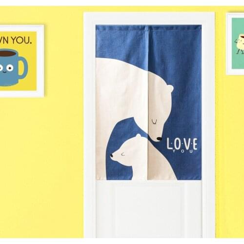 Cartoon Geometric Animal Bear Door Curtain Linen Tapestry Study Bedroom Home Decor Bedroom Kitchen Curtain 85x120cm/85x90cm