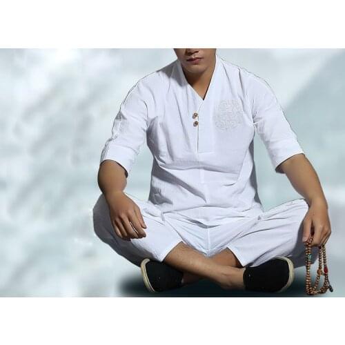 5color male spring&Summer men cotton tang suits uniforms lay meditation clothes yoga suit clothing gray/white/blue/black