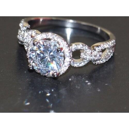 Brand New Fashion Sparkling Jewelry 10KT White Gold Filled Round Cut 5A Cubic Zirconia Chain Women Party Wedding Band Ring Gift