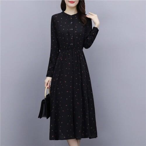 Spring Autumn Black Vintage Shirt Midi Dress Plus Size Long Sleeve Chiffon Boho Dresses 2021 Women Elegant Party Bodycon Dreess