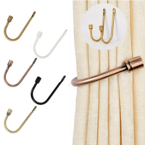 1Piece Metal Curtain Tieback Curtain Holder U-shaped Wall Hook Black Silver Holders With 2 Screws Curtain Accessories Home Decor
