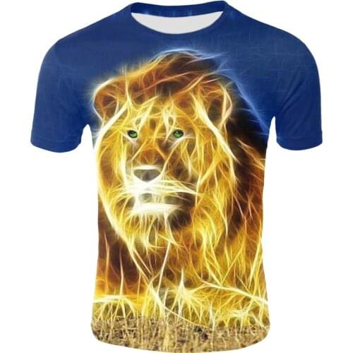 2021 summer 3D printing beautiful lion pictures fashionable mens T-shirt mens and womens 0-neck tops
