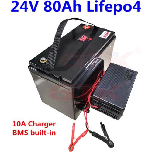 24v 80Ah LiFepo4 lithium Battery Pack Deep Cycle 2000 times for solar system inverter RV motorhome boat+10A charger