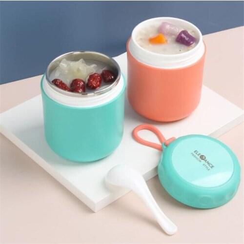 380ml Sealed Leakproof Insulated Lunch Box Round Food Container Box Portable For Picnic School Office with Spoon Soup Cup