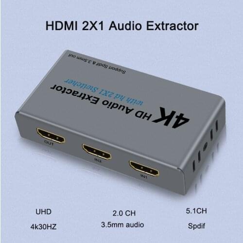 4k Audio Adapter HDMI Audio Extractor HDMI 2X1 Converter SPDIF RCA 3.5mm Jack Output with dc cable