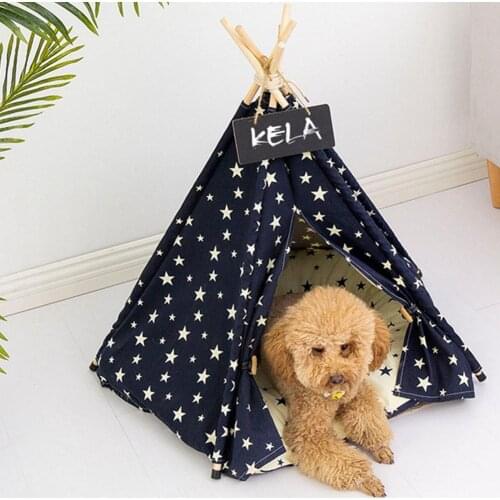 50% Hot Sales!!! Portable Pet Cat Dog Tent Star Pattern Foldable Nest Bed Hut House with Cushion