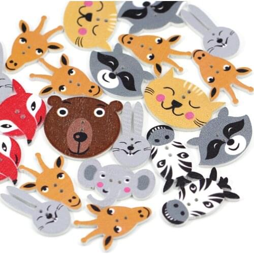 50Pcs Animal Wooden Buttons DIY Scrapbooking Two Holes Sewing Buttons Decorative Children Clothes Needlework Accessories 15-30MM