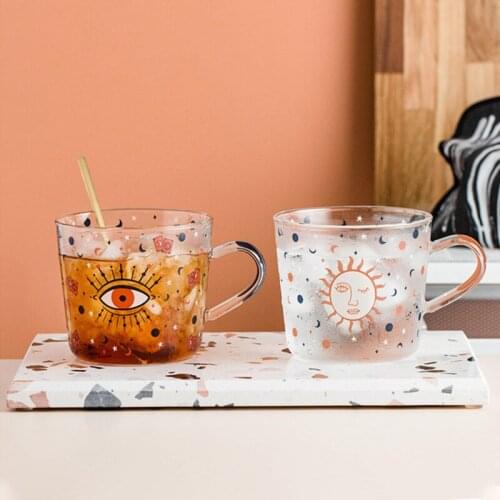 500ml Creative Sun Eye Pattern Glass Cup With Handle Funny Scale Breakfast Mlik Coffe Mug Juice Tea Cups kawaii Drinkware