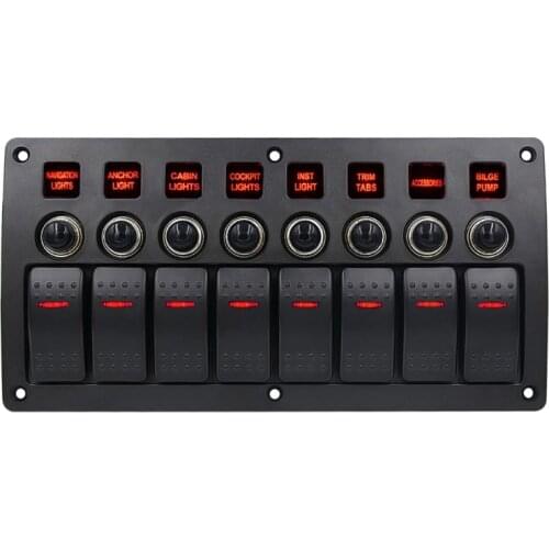 8 Gang Red LED Waterproof Rocker Panel Switch w/Lens For Marine Boat 12-24V