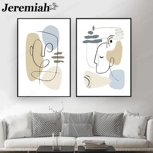 Abstract Character Face Canvas Poster Simple Line Geometric Painting Wall Art Modern Aesthetic Living Room Home Decoration