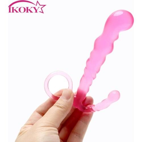 IKOKY Anal Plug Prostate Massager Sex Toys for Men Women with Pull Ring S/M/L Butt Plug Colorful Crystal Jewelry Erotic Toys