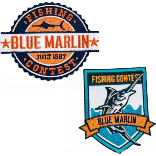 Blue Marlin Fishing Contest DIY Appliques Embroidery Ocean Animal Fishing Club Iron on Patches for Hat Jacket Apparel