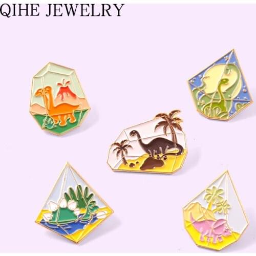 Dinosaur Landscape Bottle Animal Pins Plant Tree Animal Brooch Jacket Collar Lapel Pins Badge Cartoon Exquisite Jewelry