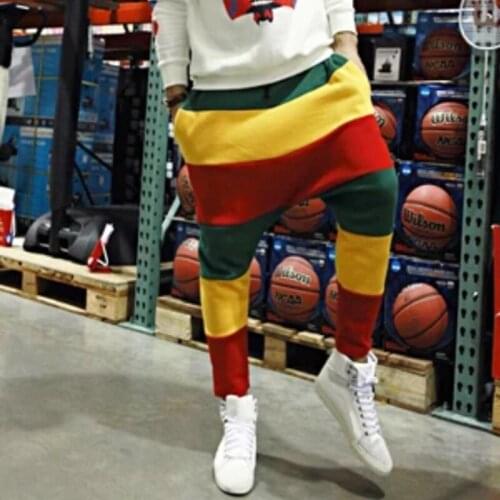 Rainbow striped casual trousers harem pants hanging crotch pants large size casual pants beach pants mens pants sports pants Ko