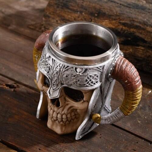 600ml Stainless Steel Mug Skull Horn Cup Resin Handmade Espresso Coffee Cup Drinking Tumbler Drinkware Gift Bar Decoration