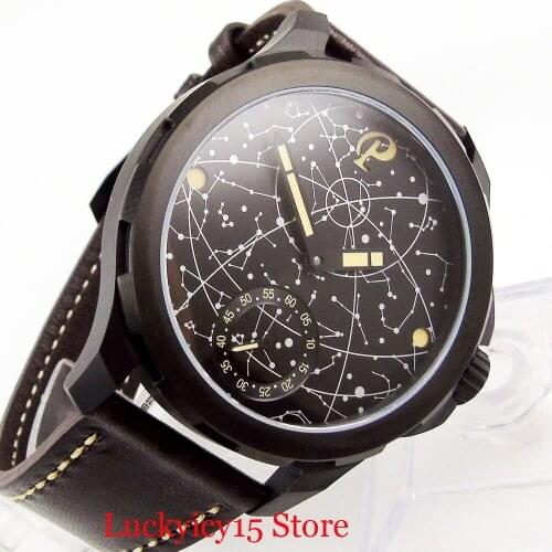 Mechanical Hand Winding Men Wristwatch 6498 Movement Constellation Pattern 44mm PVD/Rose Gold Case