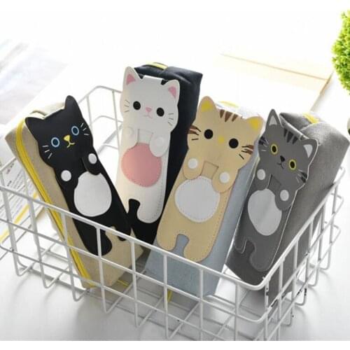 M378 Lovely Women Purses Pen Bag Coin Purses A Lovable Pussy Cat Large Triangle Style Bag Canvas Zero Bag