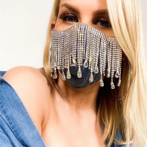 Fashion glamour womens shining Crystal Rhinestone fringed mask ornament womens nightclub party decoration mask jewelry
