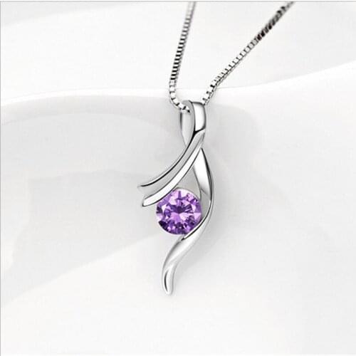 TJP Trendy Female Crystal Purple Pendants Necklace Jewelry Fashion Women Silver 925 Choker Necklace For Bride Wedding Bijou Gift