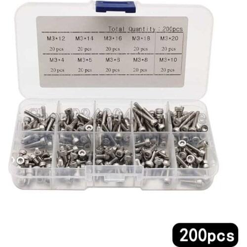 304 Stainless Steel Hexagon Socket Screws Set M3*4/5/6/8/10/12/14/16/18/20mm Button Head Cap Screws Bicycle Hex Assortment Screw