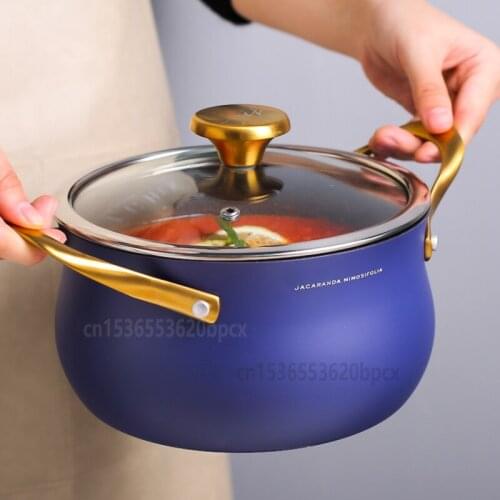 Nordic Double Ear Soup Pot Household Instant Noodle Pot Gas Induction Cooker Special Use Pot Non-Stick Small Saucepan 20CM
