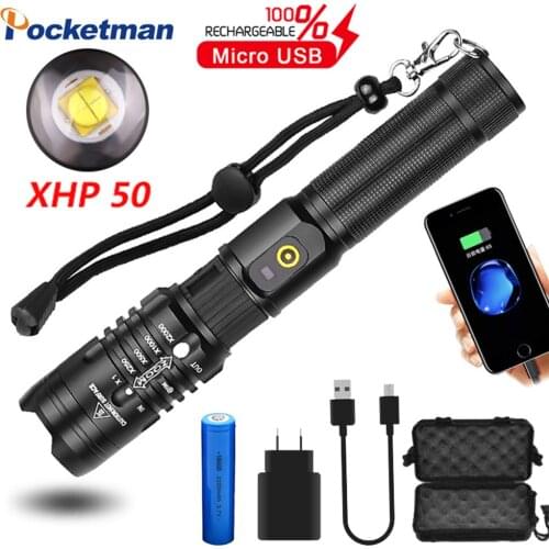 POCKETMAN 60000 lumens flashlight xhp50.2 most powerful flashlight 18650 usb torch xhp50 lantern 18650 hunting lamp hand light