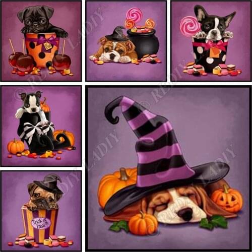 Full Square / Round Diamond Embroidery Halloween Puppy Diamond Painting Crystal Mosaic Pattern Rhinestones Cross Stitch Crafts