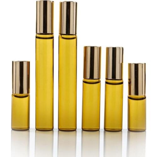 Portable 10ml Mini Roll On Glass perfume bottle Amber THICK GLASS BOTTLES ESSENTIAL OIL bottle Metal Roller ball LX5214