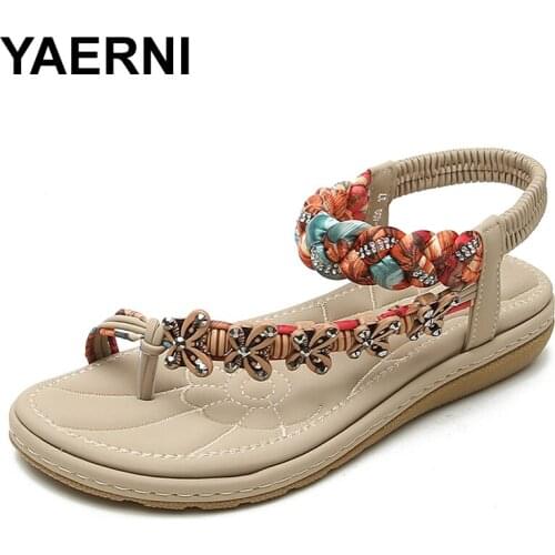 YAERNIBreathable Womens Sandals Summer Shoes For Women Rhinestone Ladies Shoes Crystal Decoration Female Sandals Womens Casual