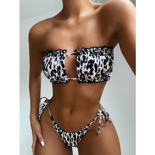 Sexy Bandeau Micro Bikini Leopard Print Swimsuit Female Ladies Push Up Swimwear Women Bathing Suit Swimming Suit New