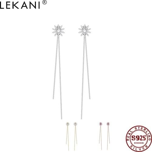 LEKANI 925 Sterling Silver Earrings For Women Full Zircon Shiny Snowflake Tassel Drop Earring Romantic Anniversary Jewelry
