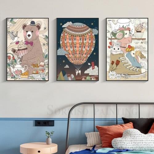 Modern Canvas Painting Cartoon Animal Nordic Wall Art Posters And Prints Pictures For Childrens Room Home Living Bedroom Decor
